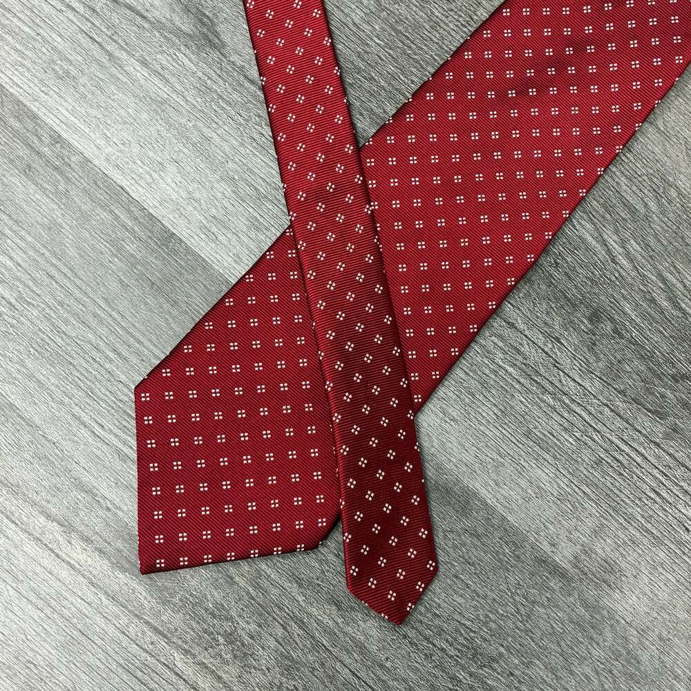 Brooks Brothers 346 Pure Silk Tie Burgundy White Foulard Made USA 3.75" 59"